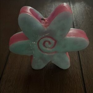 Blue Pink Swirl Flower Candle